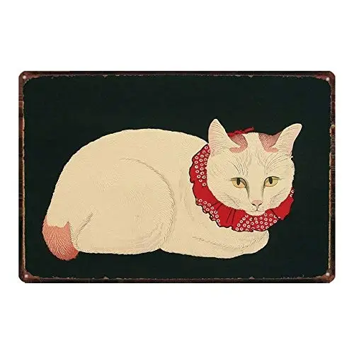 nobrand Japanese Styel Samurai Cat Tattoo Cat Metal Tin Sign Retro 8x12 Inches 02