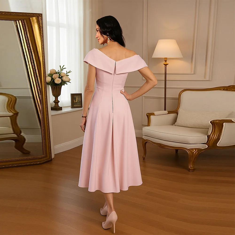 Elegan Sheath Dress Mother of the Bride Dress Vintage One Shoulder Tea Length with Ruched Appliques Flower  Customized