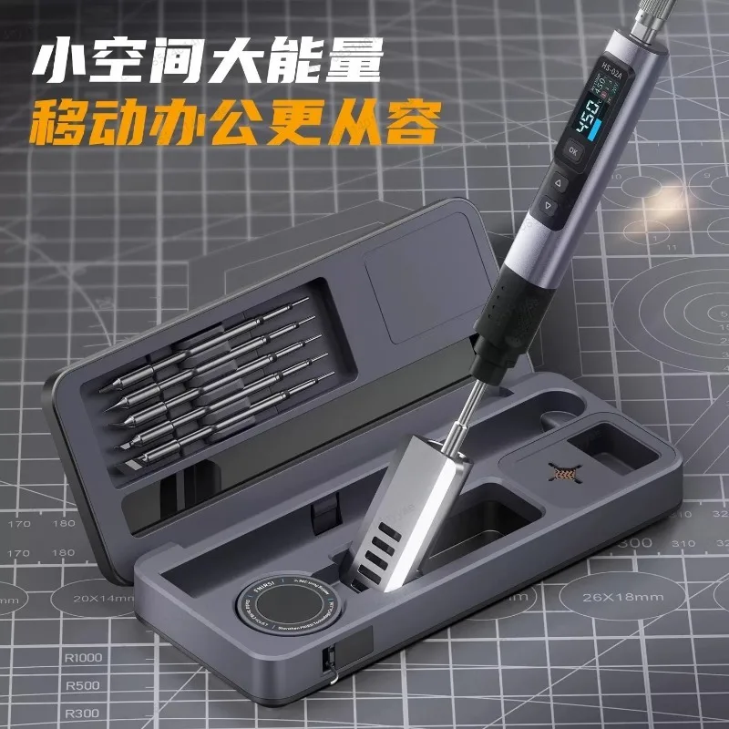 HS-02A/B Portable Soldering Iron Kit, 100W USB-C Smart Iron with Mobile Workstation & Organizer Case