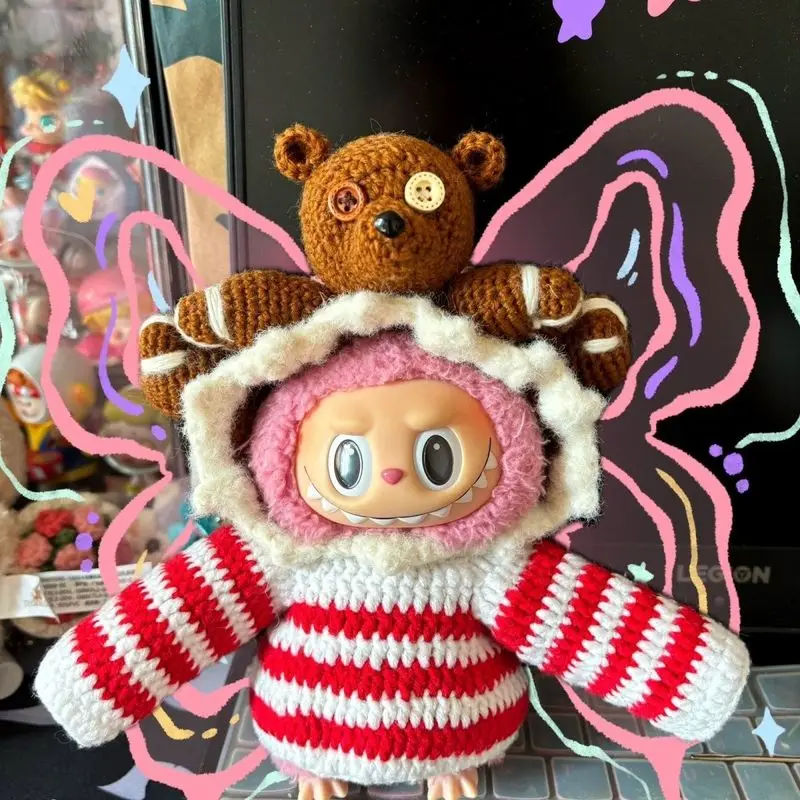 

Handmade Doll Clothes For Labubu Shelter Cartoon Clothes Cute Knitted Bear Sweater Doll Decoration Accessories Costume Gifts