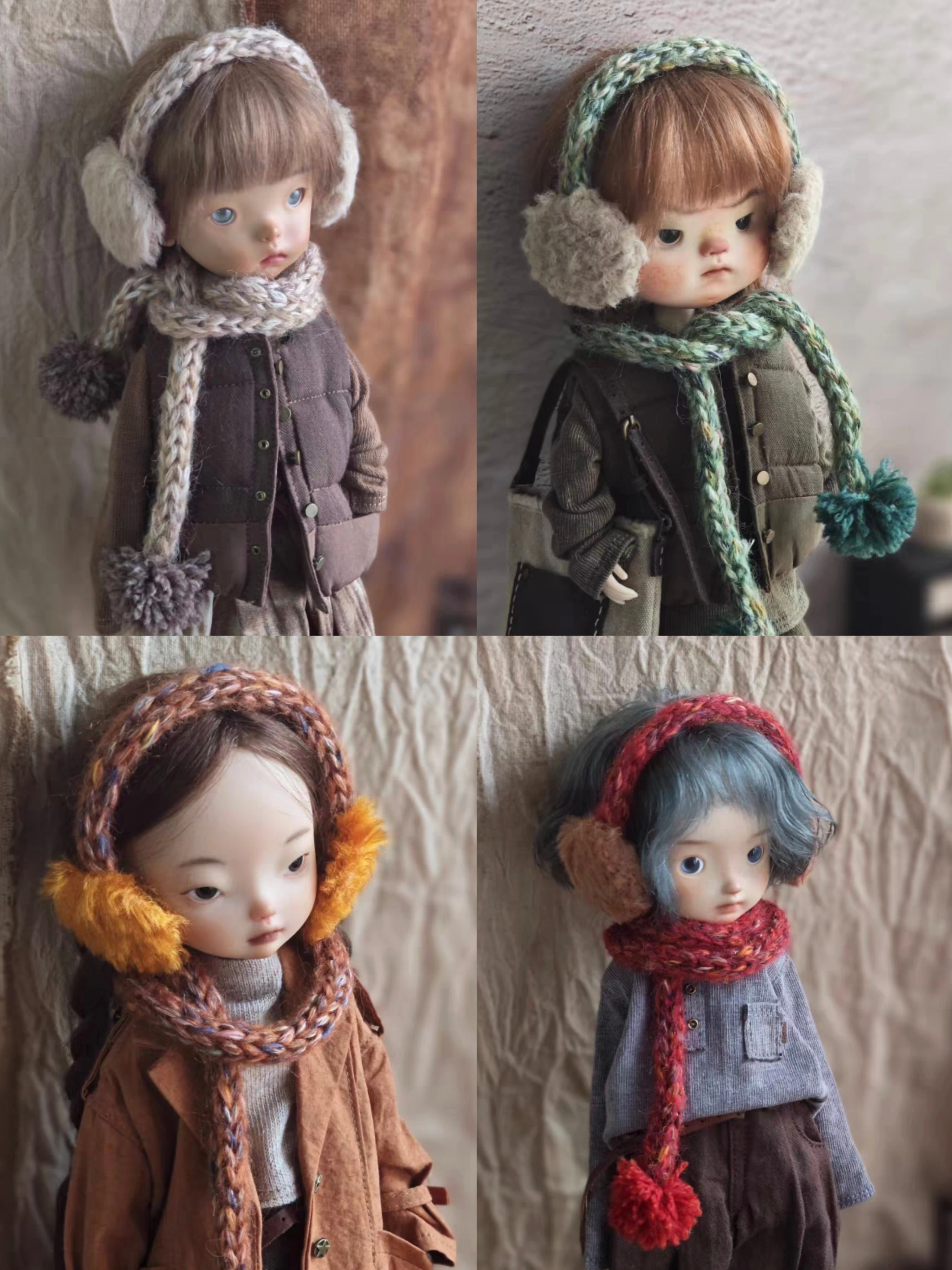 

Dula Doll Clothes Autumn and Winter Knitted Scarf Earrings set for Landoudou Landazz ob24 ob22 16 cm head 1/6 body doll