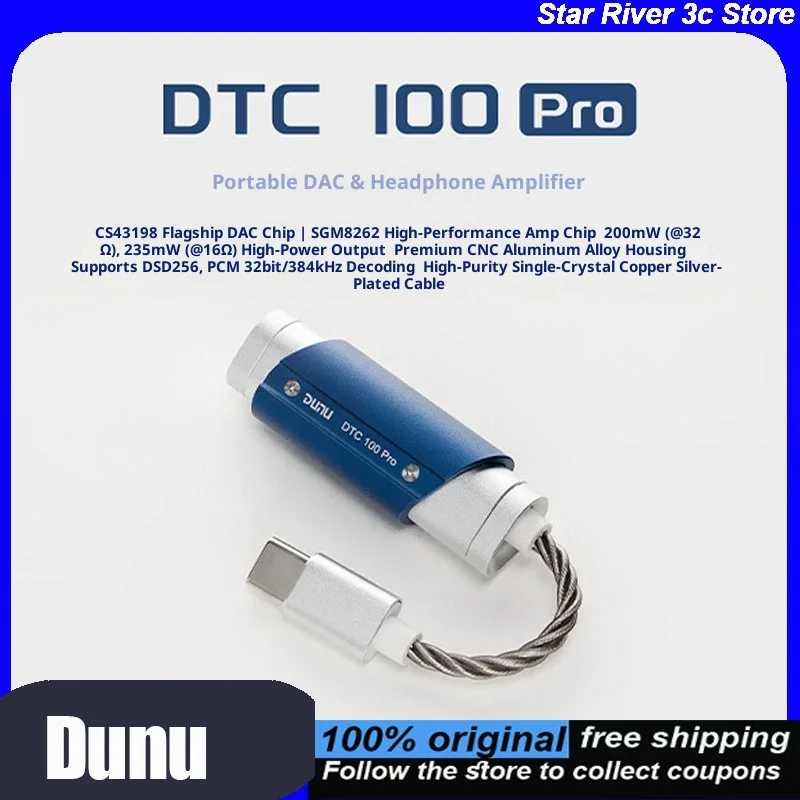 

DUNU DTC 100 Pro HiFi CS43198 DAC AMP 200 мВт при 32 Ом, 384 кГц DSD256, USB-C на 3,5 мм аудиоадаптер, портативный усилитель DAC для телефона и ПК
