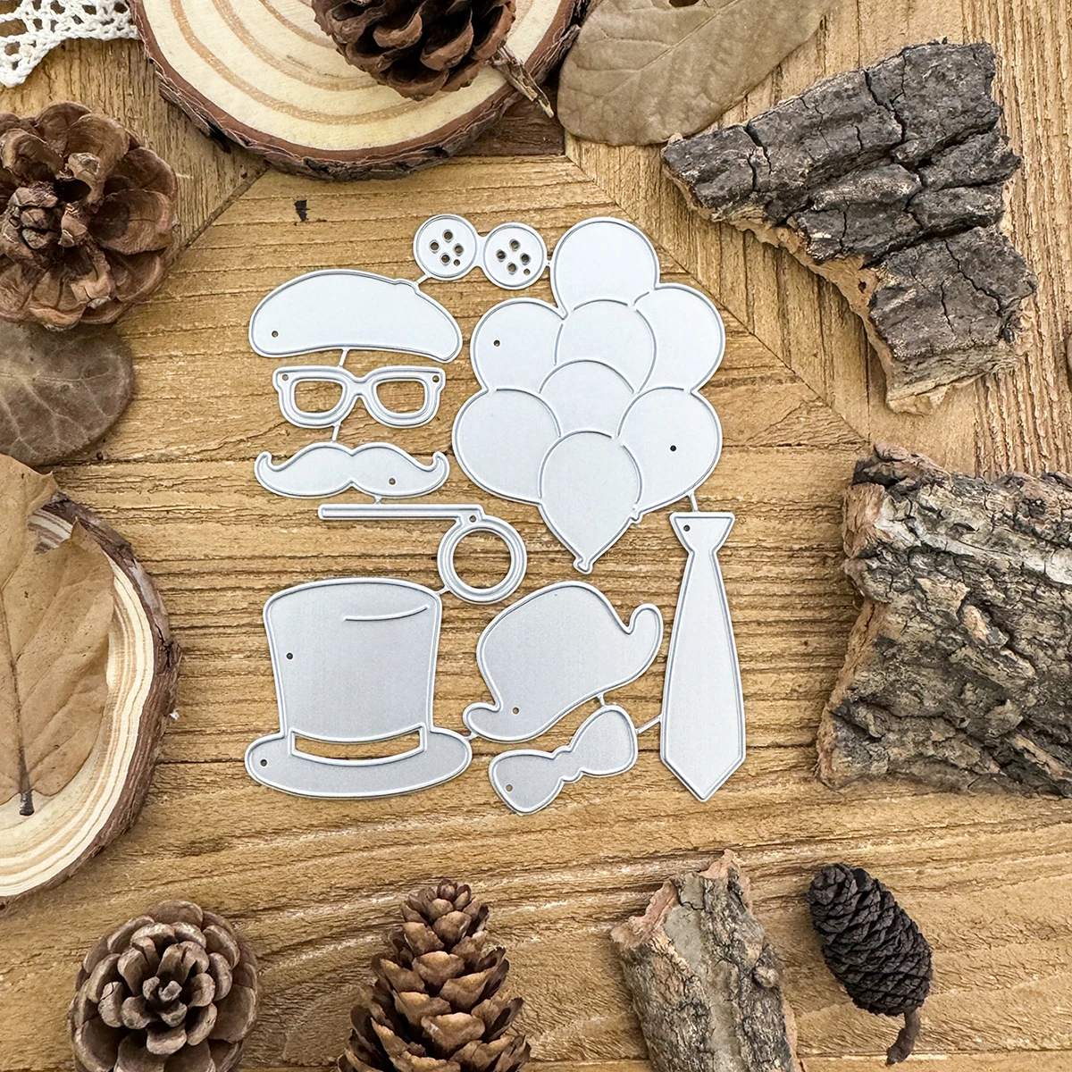 Lovely Fathers Day Balloons Hats Glasses Buttons Tie Beard  Metal Cutting Dies Scrapbooking Decorative Embossing DIY Paper Cards