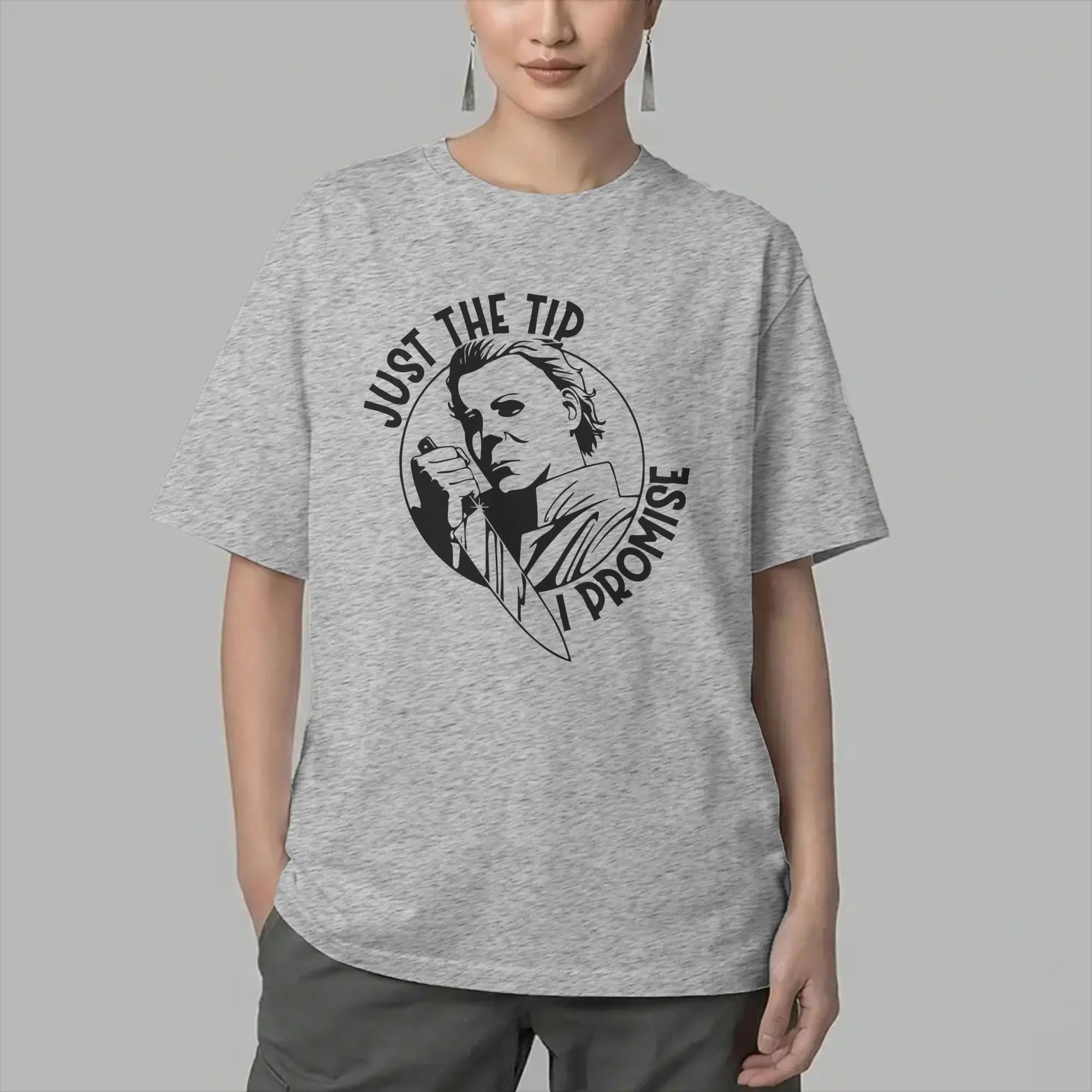M-Myers Halloween T Shirts Men Pure Cotton Funny T-Shirts Crewneck Just The Tip I Promise  Tee Shirt Short Sleeve Clothes Summer