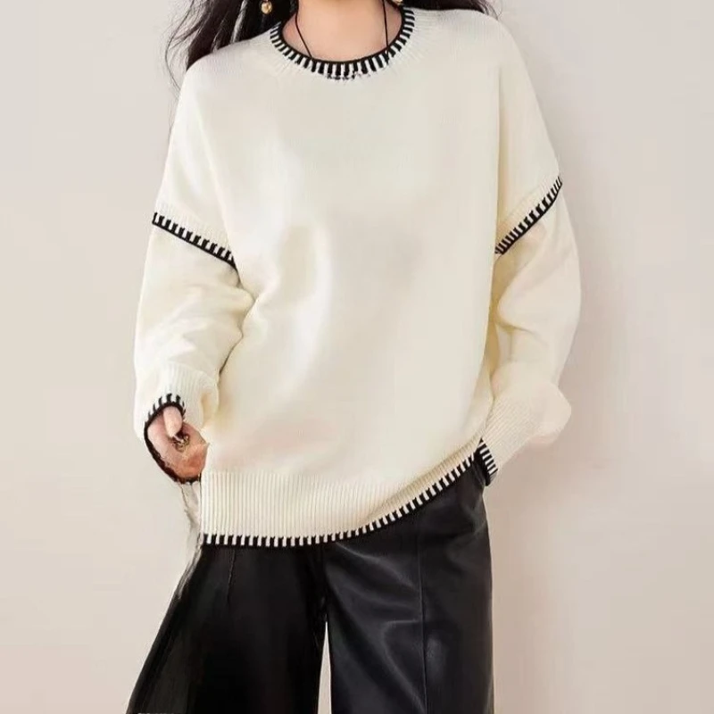 

Winter Lazy Comfortable Gentle Pullover Sweater Women Wear Design Sense Beautiful Temperament Crew Neck Knitted Sweater Tide