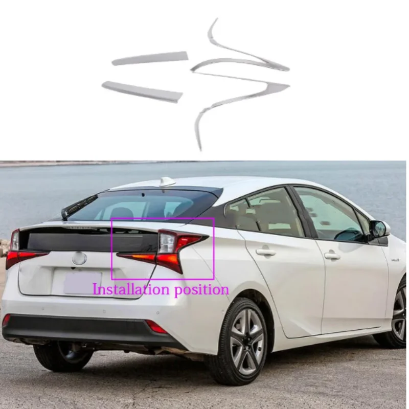 

Car Rear Back Light Lamp Hood Molding Frame Stick ABS Chrome Cover Trim Eyebrow 4PCs For Toyota Prius 50 Series 2019 2020