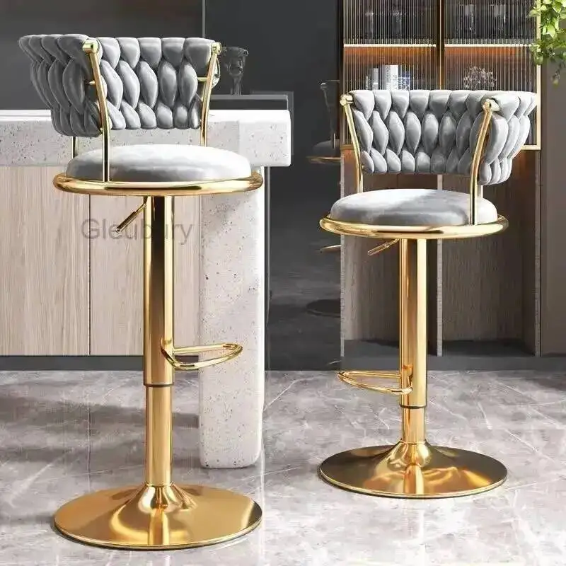 Black Stool Golds Beige Bar And High Kitchen Home Light Luxury Backrest Chair Iron Island Tabourets De Bar Dining Chairs Hocker