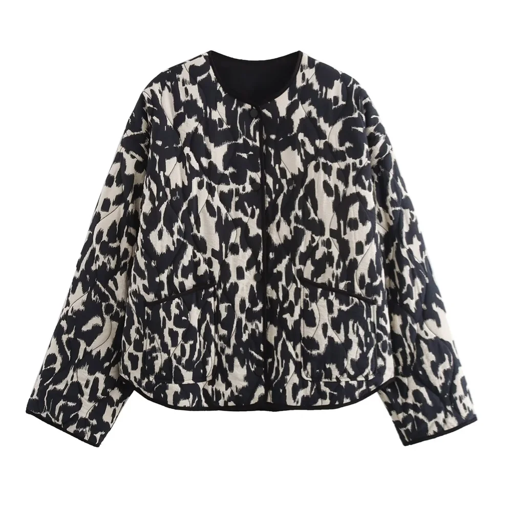 PB&ZA2024 Autumn New Women's Fashion Style Casual Loose Warm Versatile Animal Pattern Printed Cotton Jacket