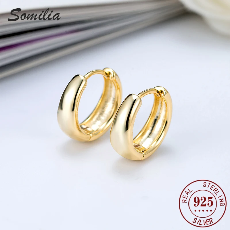 SOMILIA New 925 Sterling Silve Round Circle Earrings for Women Fashion Simple and petite Metal Chunky Hoop Prevent Allergy