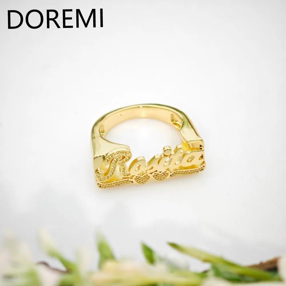 DOREMI Personalized Gift Jewelry Letters Two tone Electroplated 3D Ring Handmade Customized Name Ring Gift