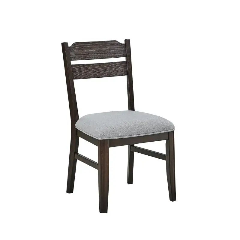 كرسي طعام بلمسة نهائية من خشب البلوط الداكن مع إطار خشبي وأثاث مقعد منجد باللون الرمادي #2
