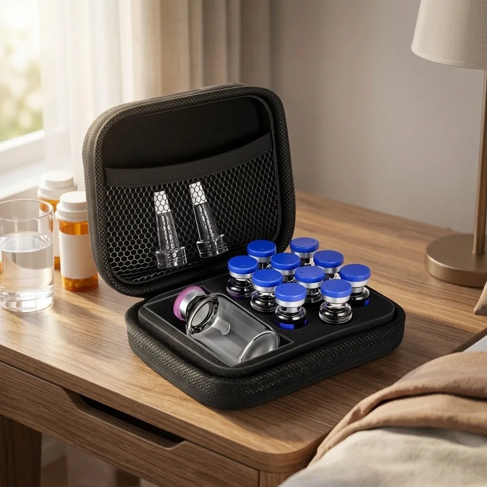Peptide Travel Kit Dual Vial Case Designed for 3ml 30ml Vials Plus Dedicated Areas for Syringes Prep Wipes EVA Outer Shell