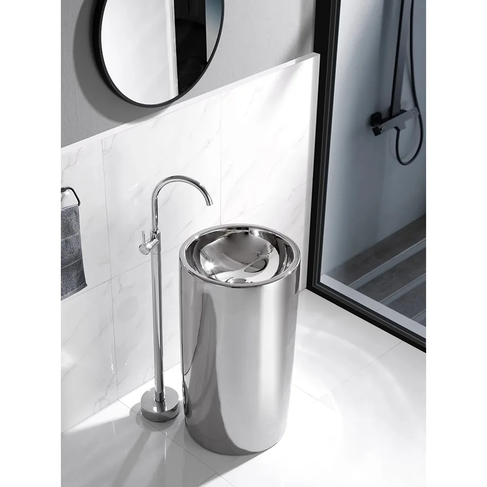 Dihong bathroom silver column basin, ceramic gold-plated integrated floor-to-ceiling washbasin, European-style toilet washbasin