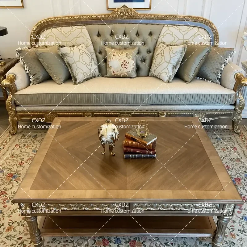 American Country Solid Wood Coffee Table French Light Luxury Living Room Modern Advanced Brown Tea Table Villa Furniture