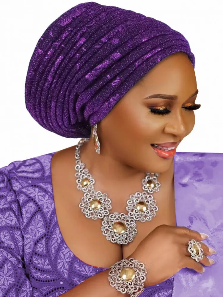 2026 Fashion Women Pleated Turban Cap For Women Auto Gele Headtie Female Head Wraps African Nigeria Wedding Party Headpiece