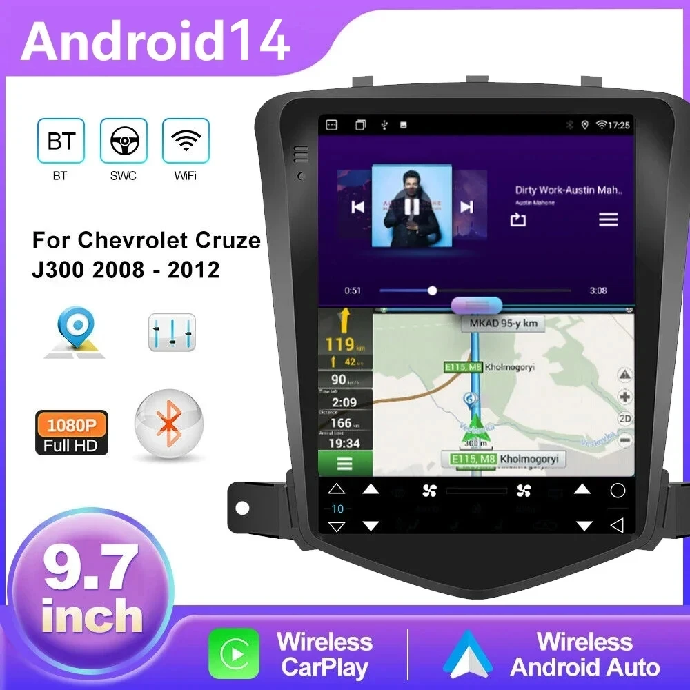 

8Core 4G+WiFi Android 14 Car Radio Multimedia for Chevrolet Cruze J300 2008-2011 2012 Tesla Style Carplay Auto 2 din Stereo GPS