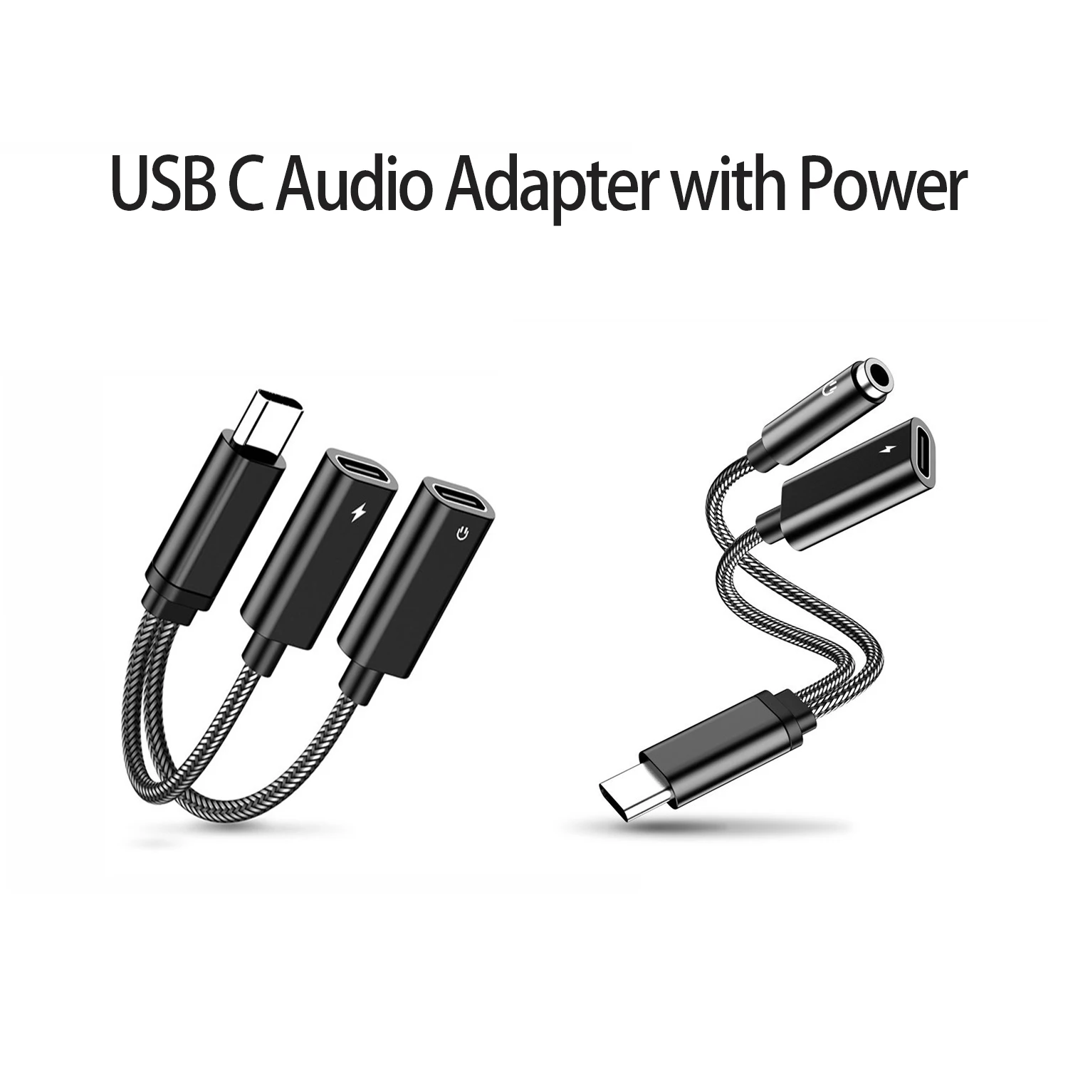 2 in 1 USB C to Audio Adapter with Power Port PD60W for Stereo, Earphones, Compatible with iPhone17/16/15, Samsung, iPad Pro.
