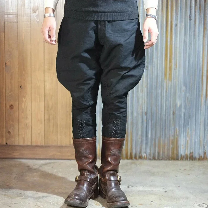 

Army green and black breeches, skinny pants, retro workwear, couples, casual pants, trendy men's leggings, cotton knight pants