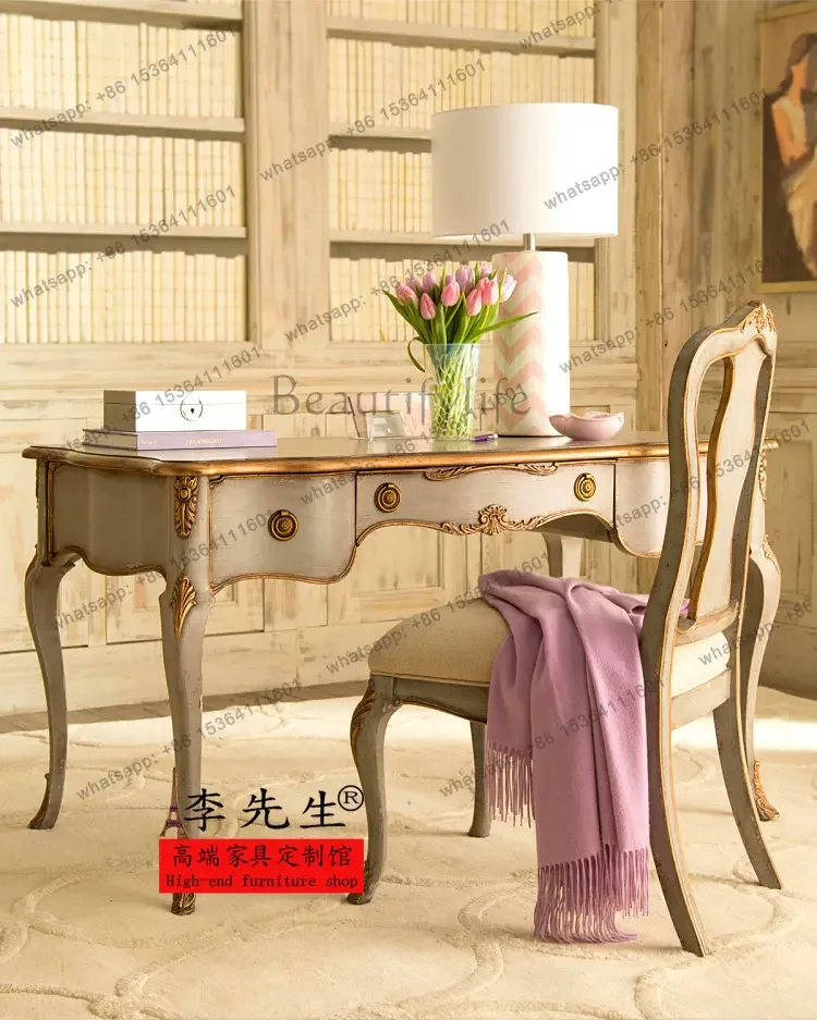 

yj57 European classical carved solid wood desk retro high-end writing computer desk