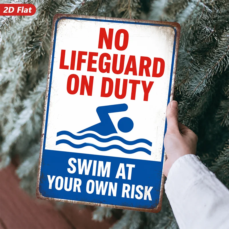 No Lifeguard on Duty Sign Wall Art, Swim At Your Own Risk Decor, Nautical Suitable for Bathroom and Poolside Home Decor