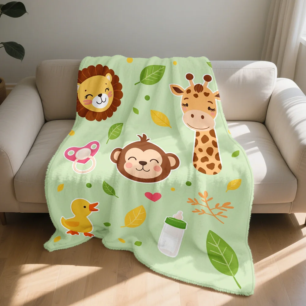 Cute Safari Jungle Animal Print Throw Blanket Nursery Decor Crib Gift for Baby Boys Girls Kids Room Accent Woodland Cute Design