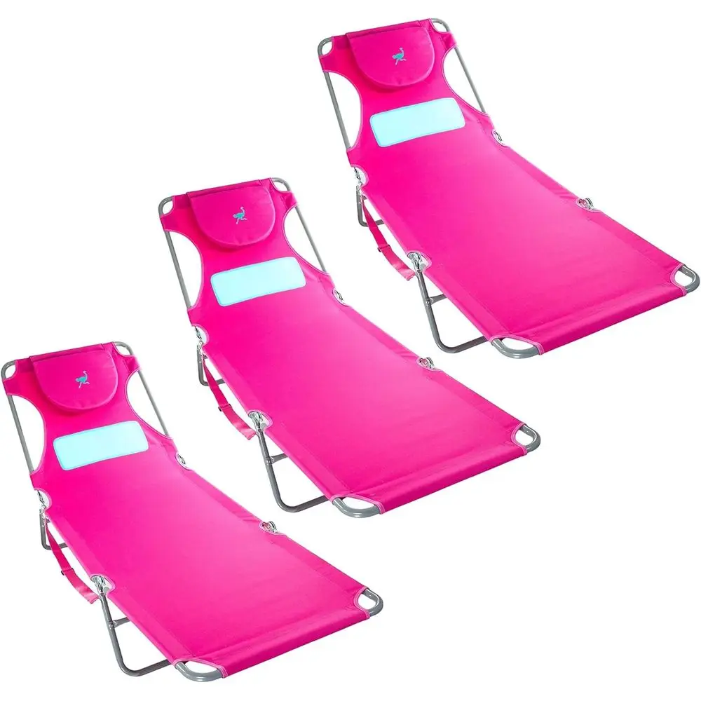 

Шезлонг для загара, шезлонг, шезлонг с 3-позиционным складным креслом для кемпинга, бассейна и пляжа, розовый (3 шт.