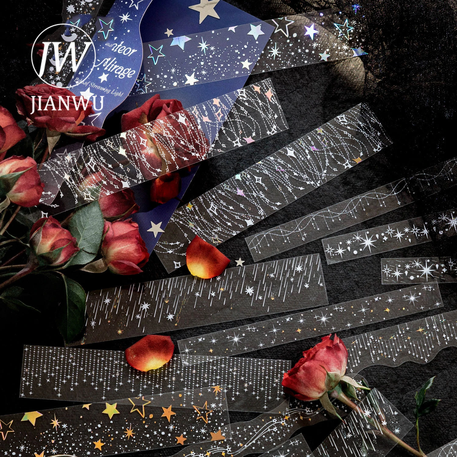 JIANWU Roving Rhapsody Series Vintage Flower Star Light Landscape Material Collage PET Sticker Creative DIY Journal Stationery