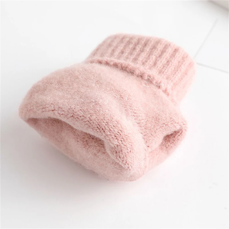 Winter Fingerless Glove for Kid Children Cat Ear Warm Plush Knitted Convertible Flip Top Glove Women Sweet Cute Hand Warm Mitten