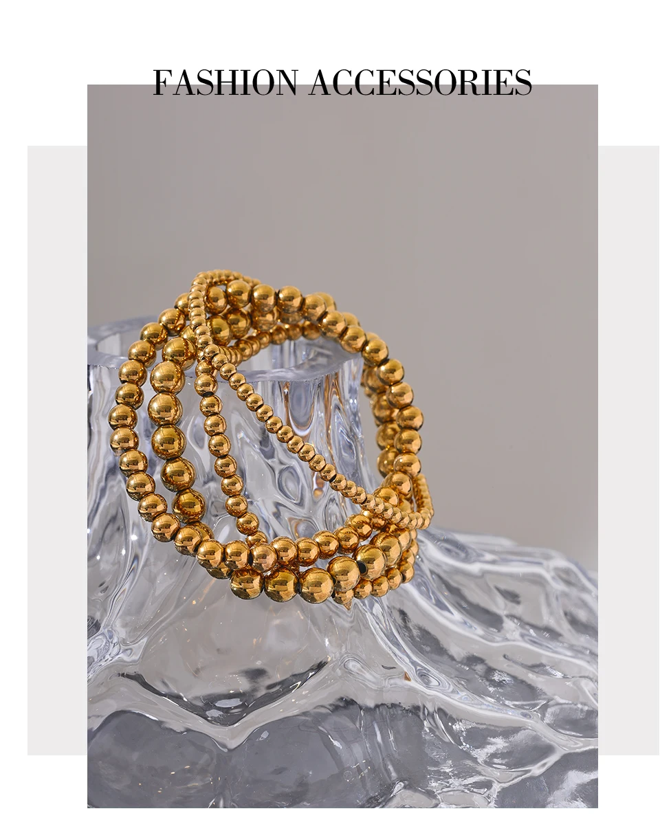 Yhpup 3/4/5/6 MM Edelstahl Perlen Täglich Handgemachte Elastische Armband Armreif Wasserdicht Handgelenk Großhandel Gold Farbe schmuck Männer – Detail 7