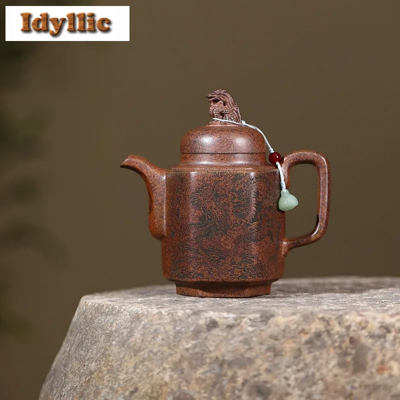 

300ml Yixing Purple Clay Teapots Master Handmade Dragon Pot Raw Ore Wood-fired Porcelain Mud Kettle With Infuser Zisha Tea Set