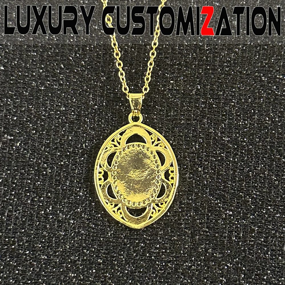 Luxury custom religious necklace, diamond inlaid pendant, 18K gold-plated, hand carved texture, exquisite independent packaging