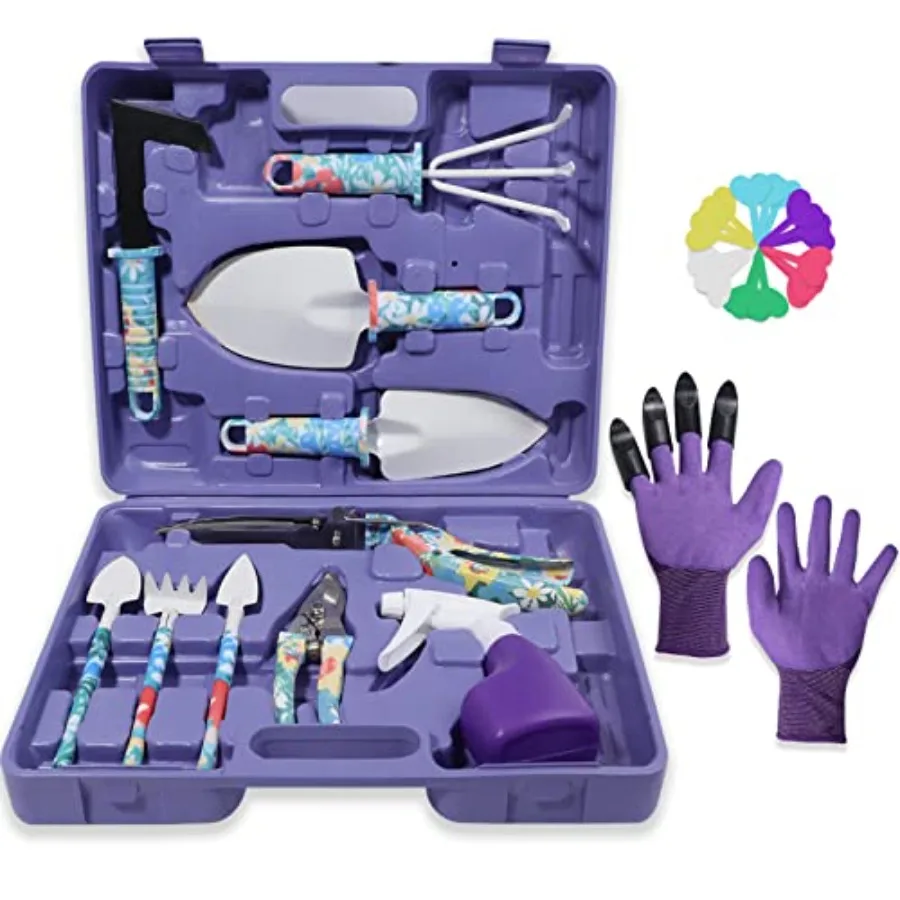 

Garden Tool Set, Stainless Steel Heavy Duty Gardening Tools 30 PCS w/Floral Print, Trowel Rake Weeder Pruner Shears Sprayer Dig