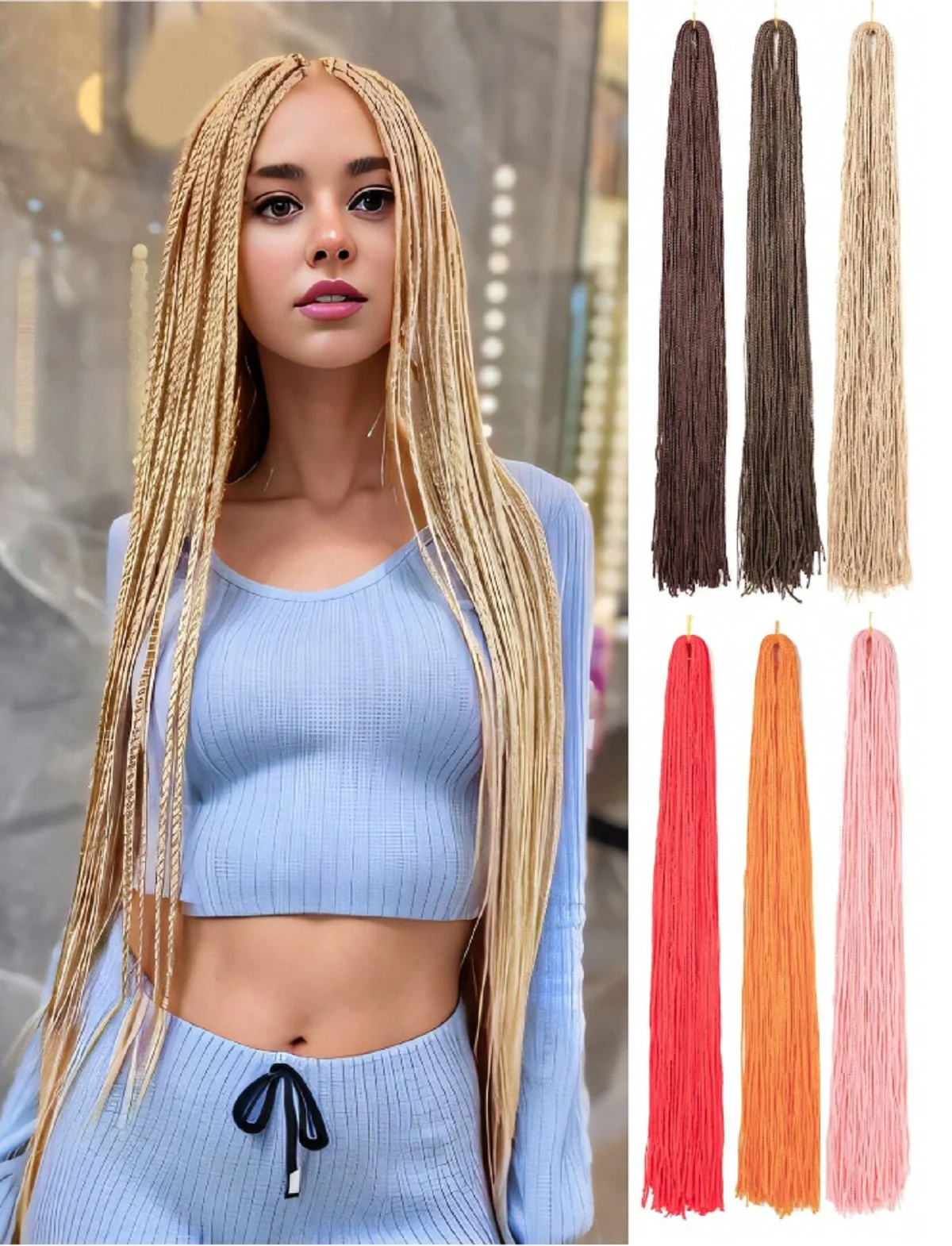 ZINAN Store Braid Extension Long Micro 3X Pre-Looped Synthetic Zizi Braids 24 Inch Thin Small Box Braiding Crochet Twisted Hair