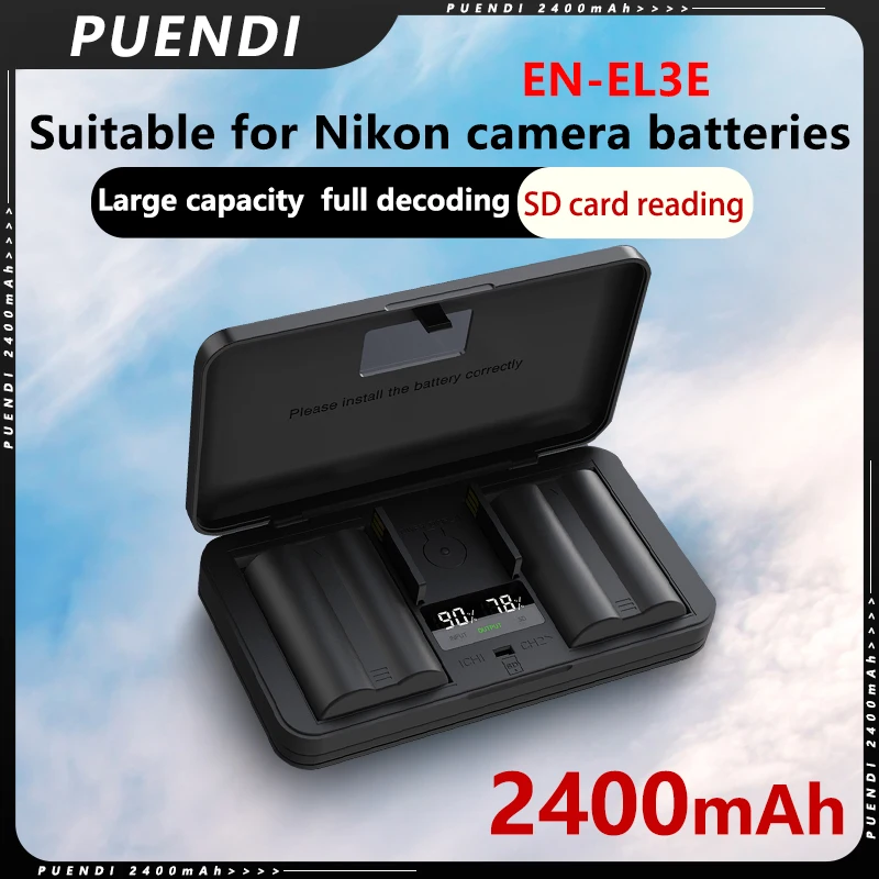 EN-EL3e battery and LCD USB charger  for Nikon D50, D90, D100, D100SLR, D200, D300, D300s, D70, D70s, D80, D700, D880 cameras