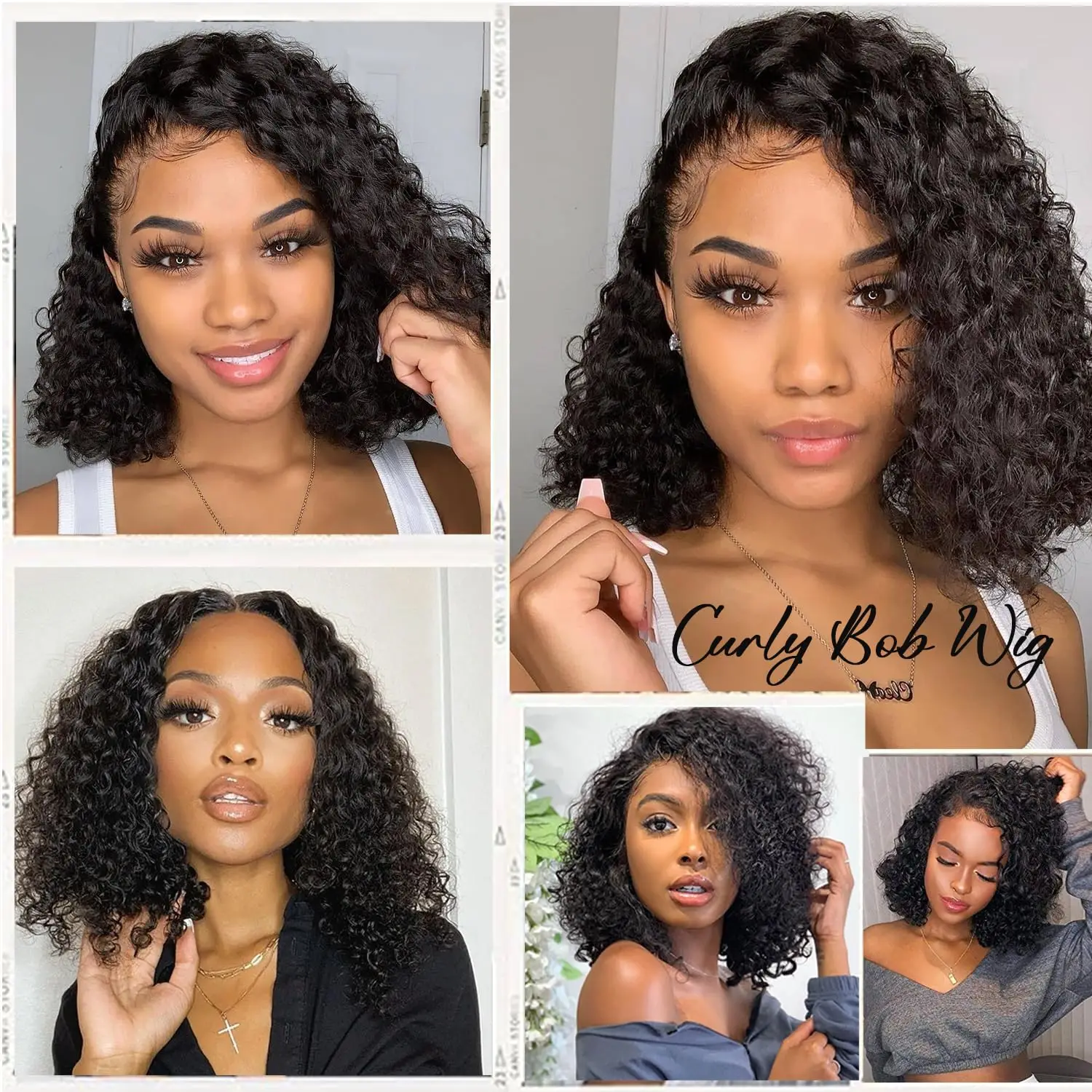 Wear Go Glueless Wig Short Bob Wig Deep Wave Human Hair Wigs Water Wave Frontal Wig Kinky Curly Bob Transparent Lace Front Wig