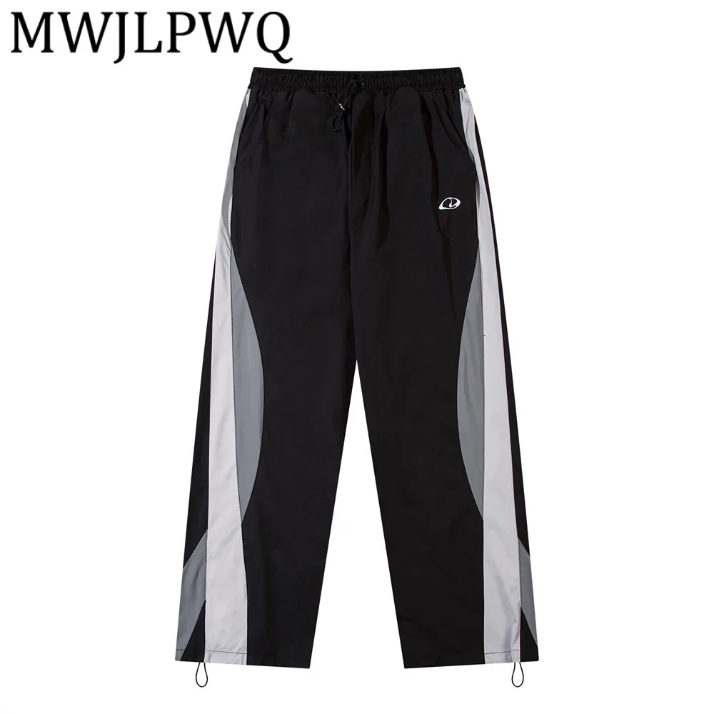 

MWJLPWQ Functional Color-Block Patchwork Sports Casual Trousers Men's High Street Elastic Waist Drawstring Straight Pants 12103