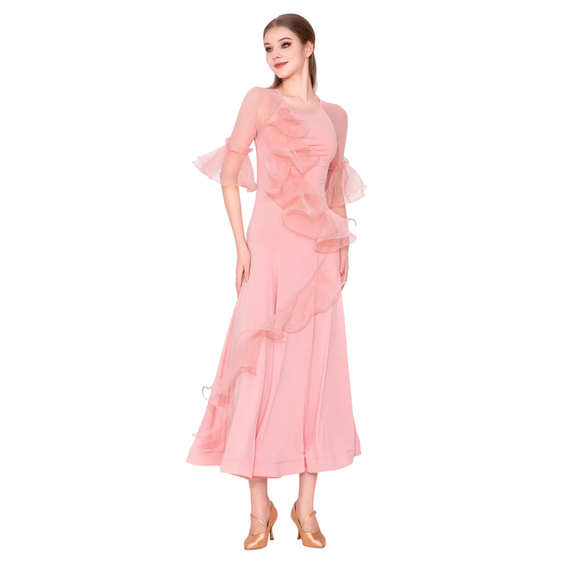 الوردي المرأة قاعة الرقص فساتين الوطنية القياسية الفالس المنافسة الملابس الراقية الأداء الحديث الأزياء الحديثة