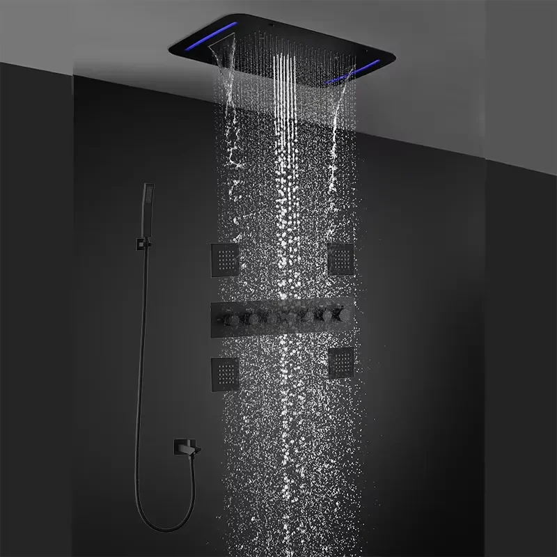 Bathroom Shower Mixer Muilfunction Rain Waterfall Spray Led Thermostatic with Valve Shower Set