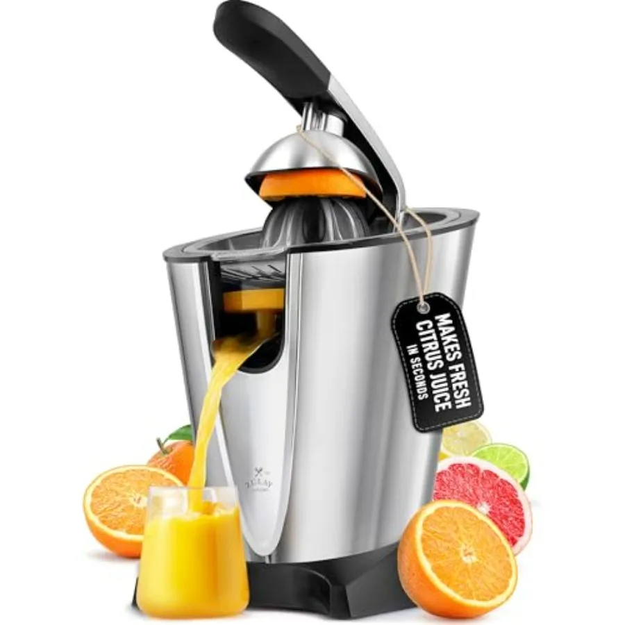 Exprimidor eléctrico de cítricos: hace naranja fresca, limón, pomelo, jugo de lima - Acero inoxidable, 160 W potente y silencioso, intercambio