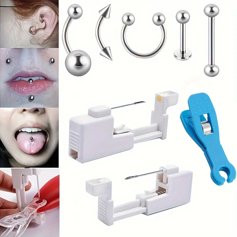 1 Set Professional Body Piercing Tool Kit Navel Tongue Eyebrow Lip Nose Jewelry with Easy To Use Piercing Gun For Women Men