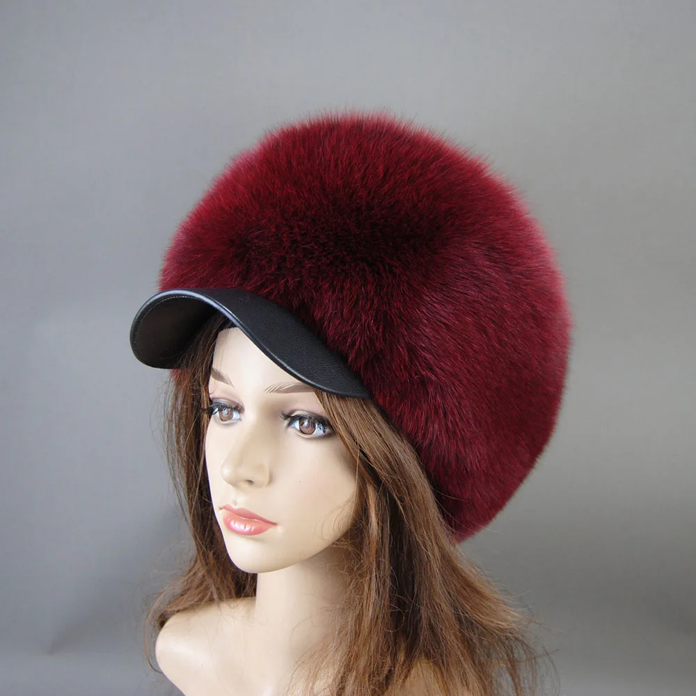 

2023 Women Winter Natural Real Raccoon Fox Fur Hat Thick Warm Fluffy Have Brim Outdoor Snow Lady Balaclava Genuine Female Caps