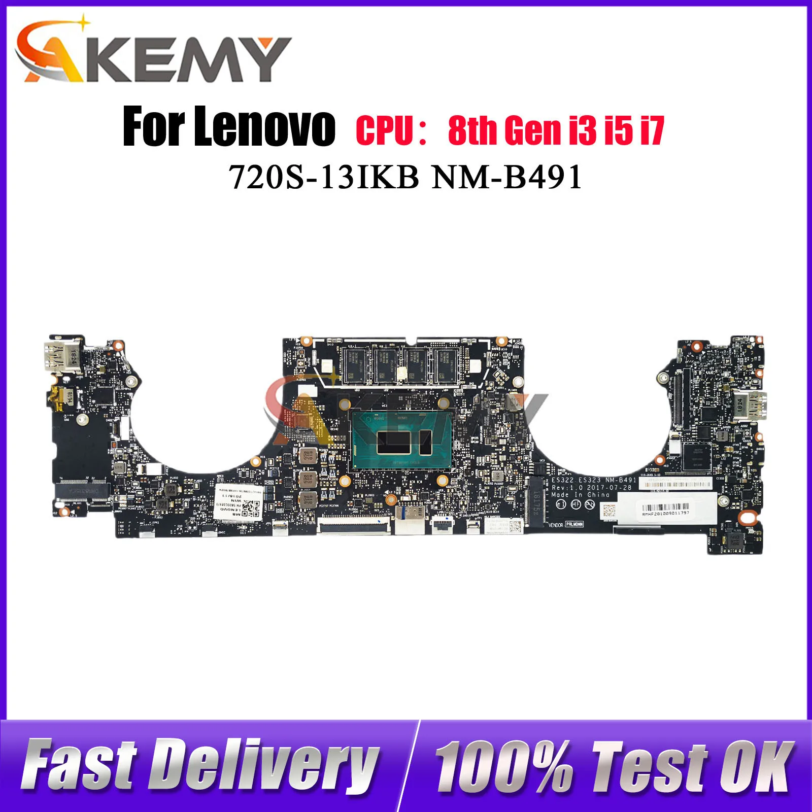 

Материнская плата для ноутбука Lenovo Ideapad 720S-13IKB NM-B491 с i5 i7 8-го поколения, 8 ГБ ОЗУ, 100% протестировано, ОК