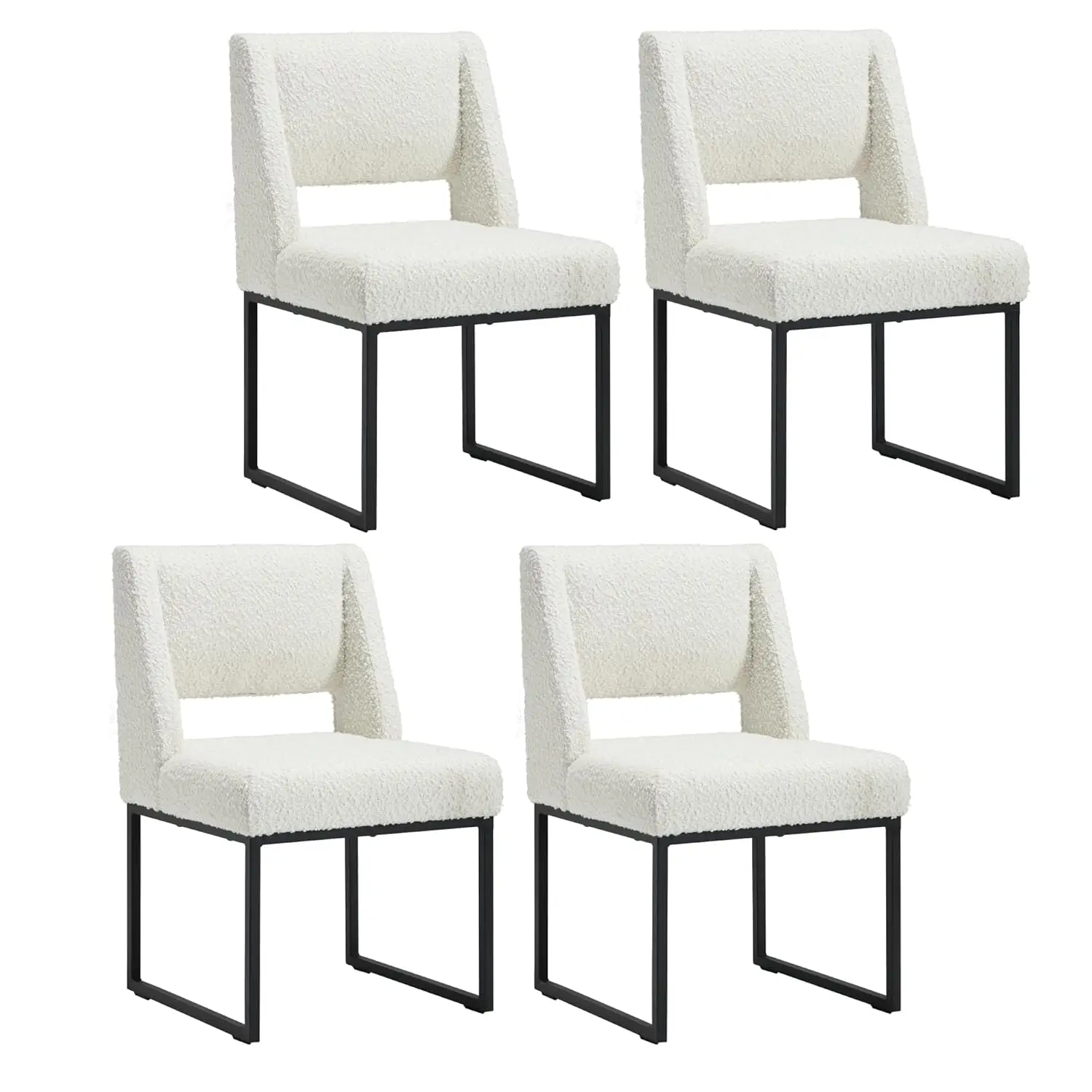 

Modern Dining Chairs Set of 4, Boucle Upholstered Dining Room Chairs with Open Back & Black Metal Frame, Comfy Kitchen Chairs wi