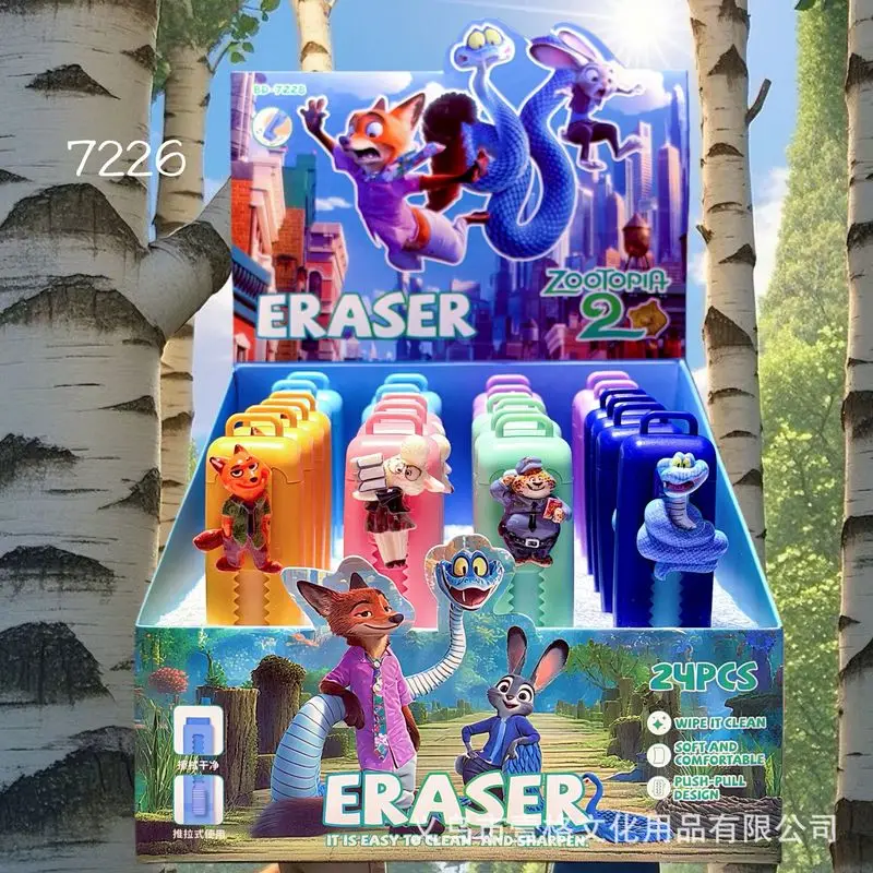 6/24 stücke Anime Zootopia Push-Pull Radiergummi Kreative Judy Farbige Bleistift Chip Remover Student Schreibwaren Großhandel
