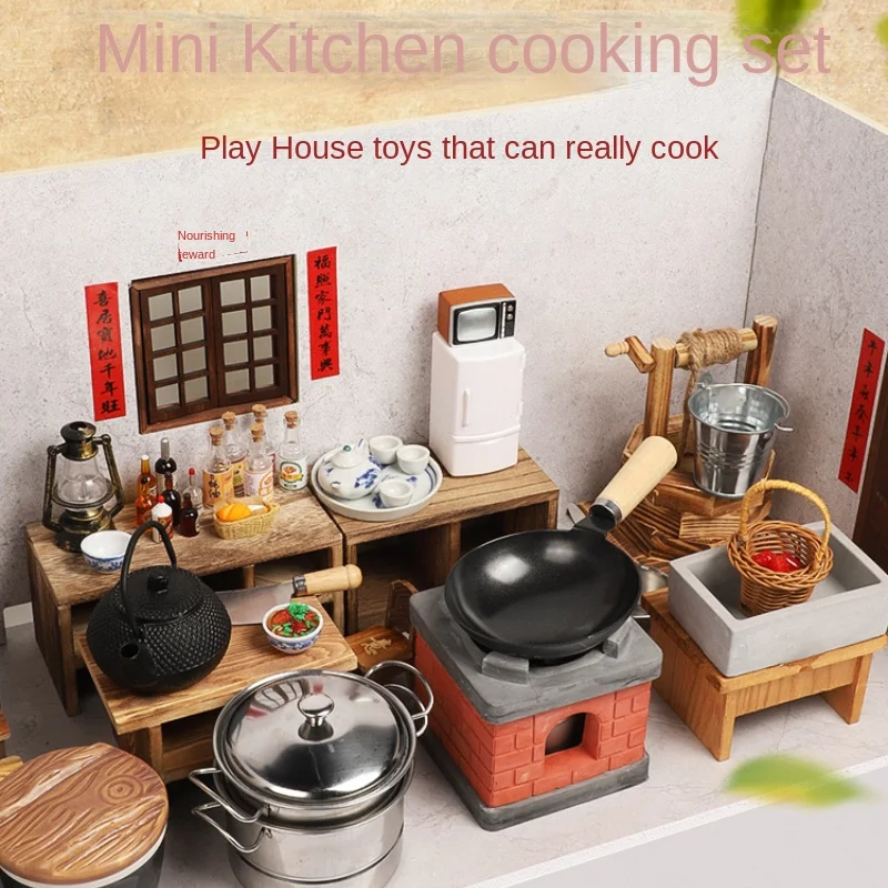 Mini Small Kitchen Real Cooking Set Real Version Full Set Online Red Real Cooking Kitchenware Cooking Children Play House Toys