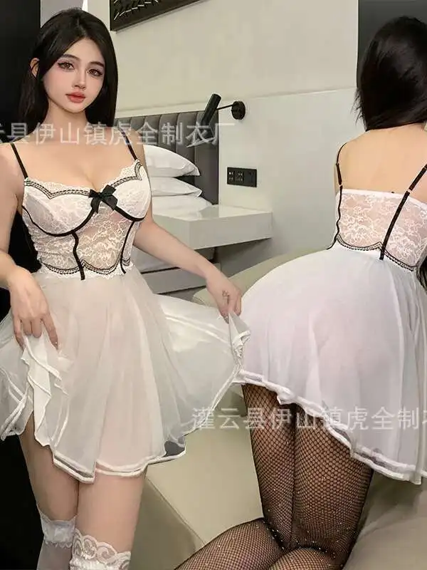 الفرنسية أنيقة مزاجه الحلو الدانتيل شبكة الربط Cinching الصدر مثير الحمالات فستان شبكة الدانتيل الحلو تانك فستان قصير FFXI