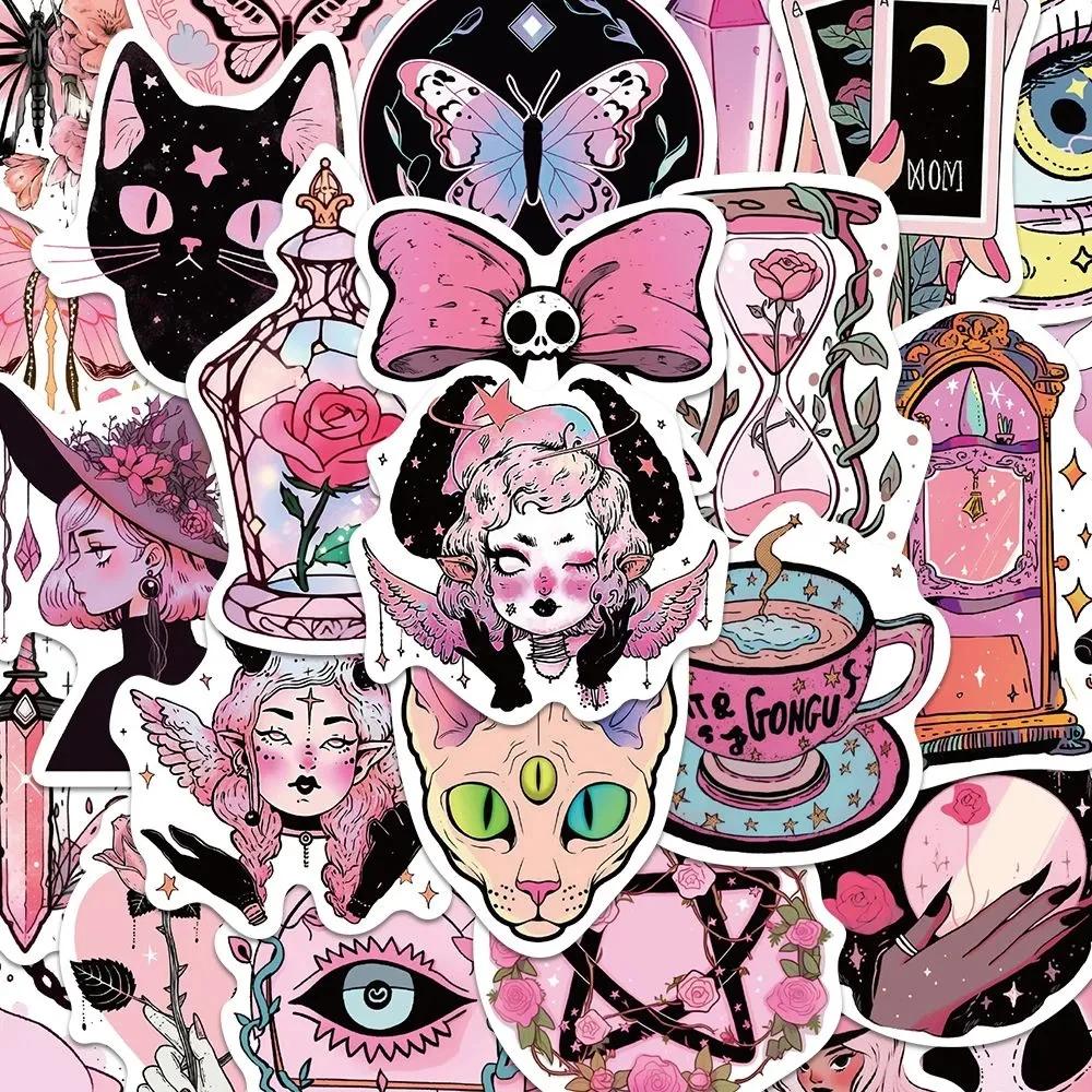 10/30/50pcs Pink Witchy Magic Gothic Stickers Apothecary Tarot Witch Decals Aesthetic Cute Cool Graffiti Skateboard Laptop