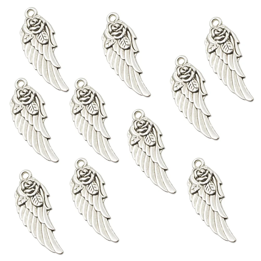 

10 PCS Rose Wings Pendant Stylish Pendants Unique Design DIY Charm Silver