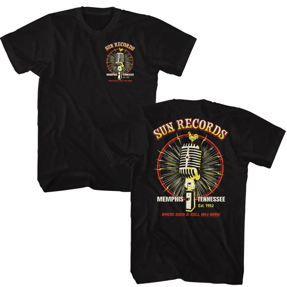 Sun Records Microphone Burst Black Adult Classic T Shirt