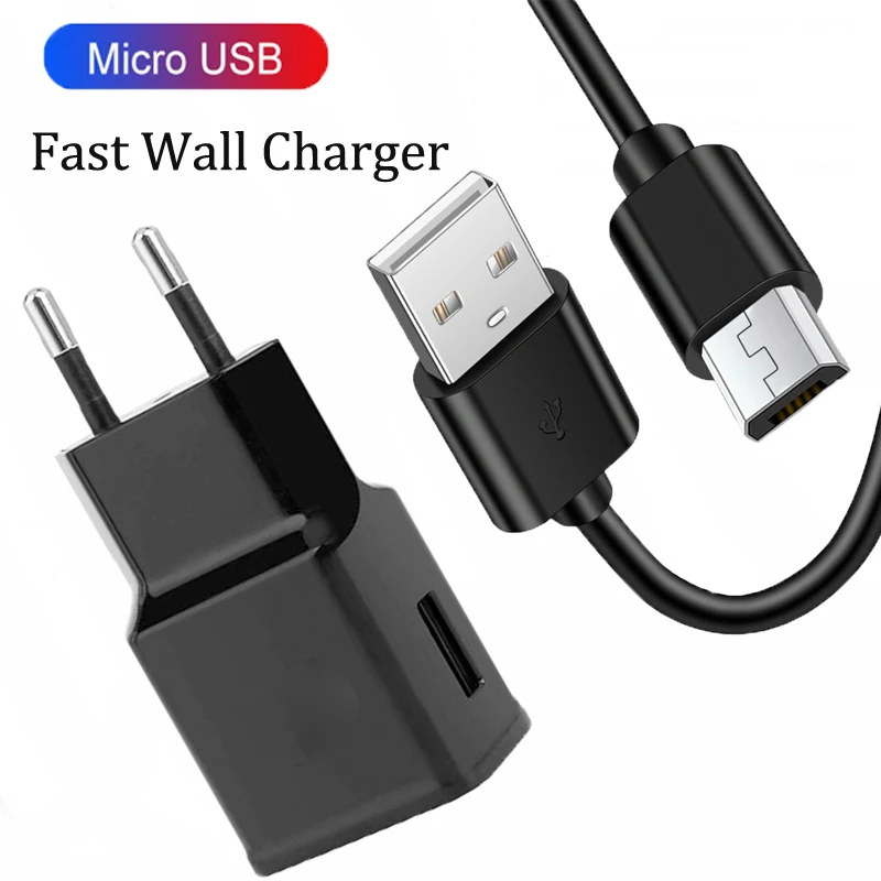 For Samsung Galaxy A10 S7 S6 edge S5 S4 S3 J4 J6 + J3 J5 J7 2017 Note 4 5 Mobile Phone Charger Micro USB Charging Cable EU Plug